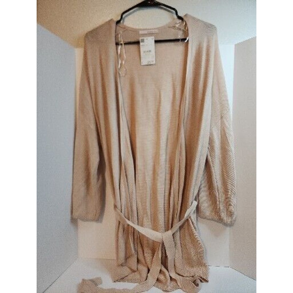Camaieu Belted Cardigan Womens Size S NWT Relaxed Fit 3/4 Sleeve Pink/beige